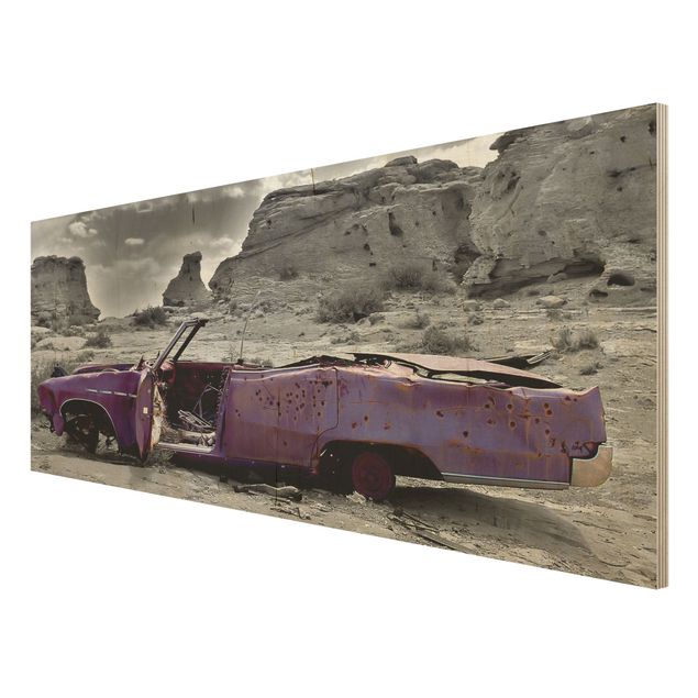 Quadros em madeira vintage Pink Cadillac