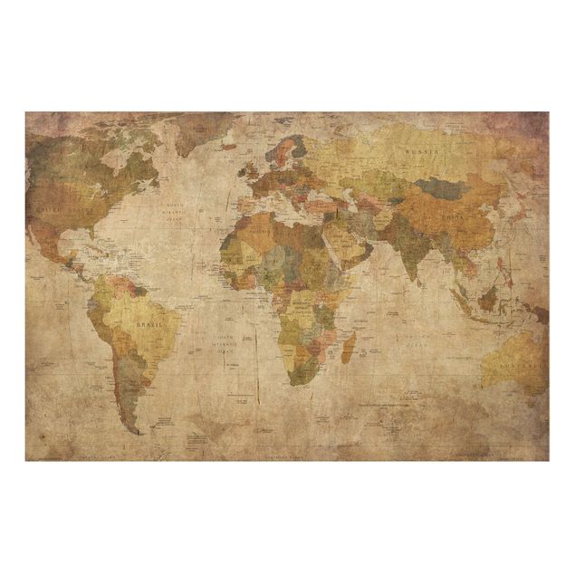 Quadros em madeira vintage World map