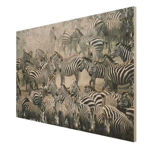 quadro de madeira para parede Zebra Herd
