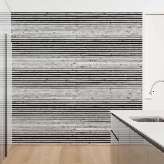 papel de parede madeira Wooden Wall With Narrow Strips Black And White