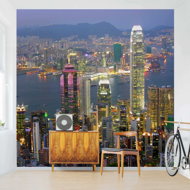 papel de parede para quarto de casal moderno Hong Kong Skyline