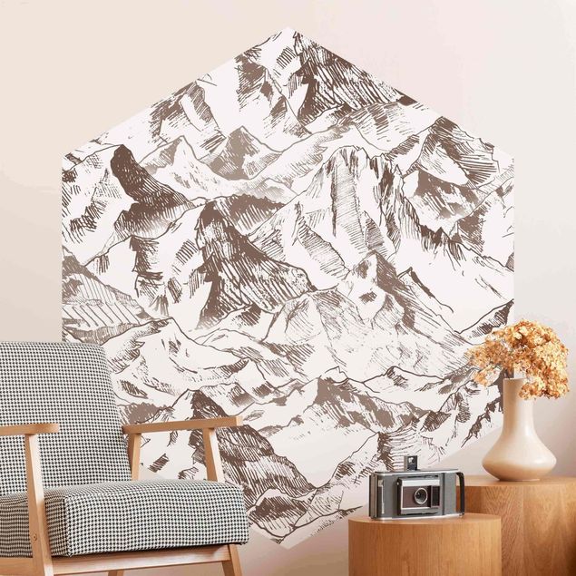 Papel de parede montanhas Illustration Mountain Landscape Sepia