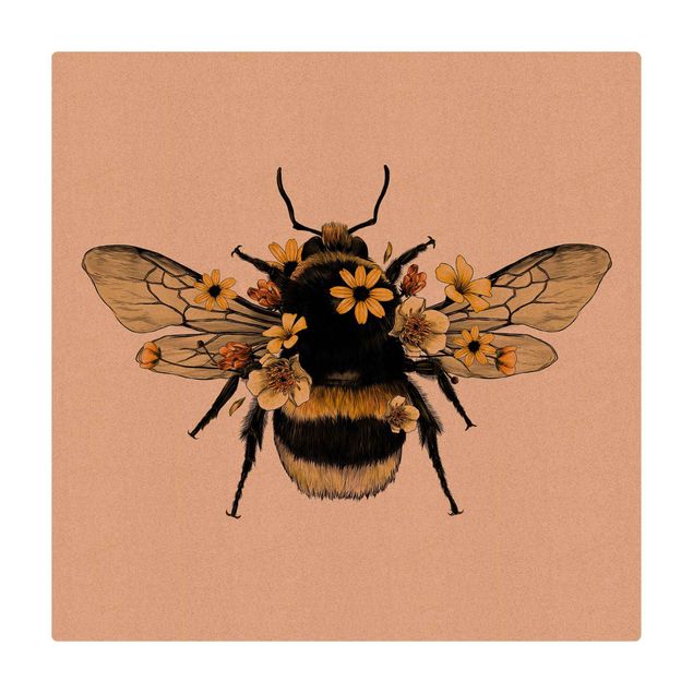 Tapete de cortiça Illustration Floral Bumblebee