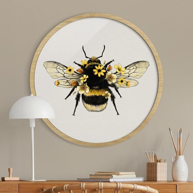 Quadros redondos Illustration Floral Bumblebee