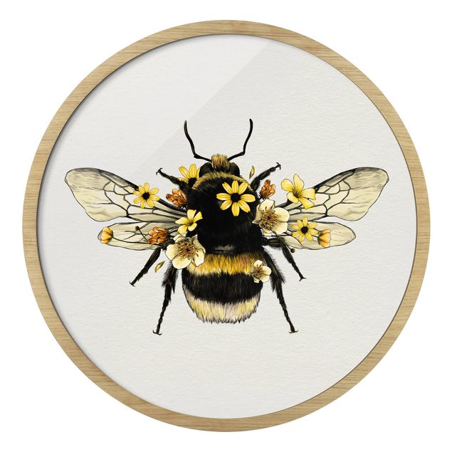 Quadros pretos Illustration Floral Bumblebee