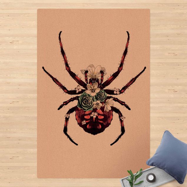 carpetes vermelho Illustration Floral Spider