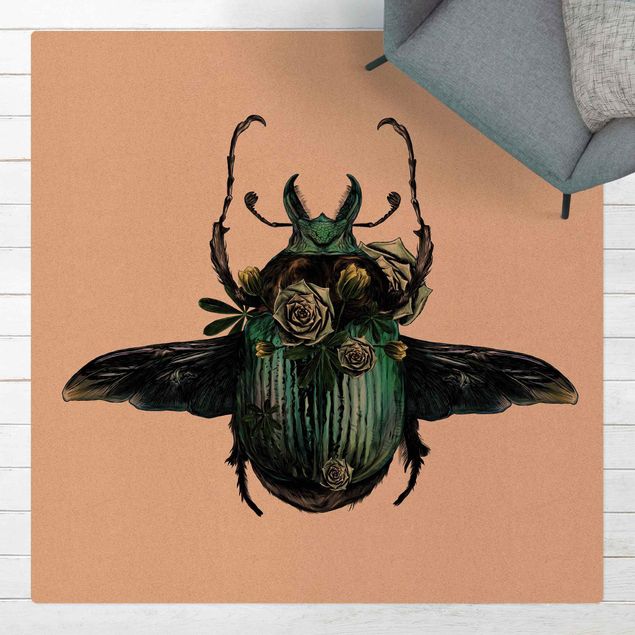 Tapetes verdes Illustration Floral Beetle