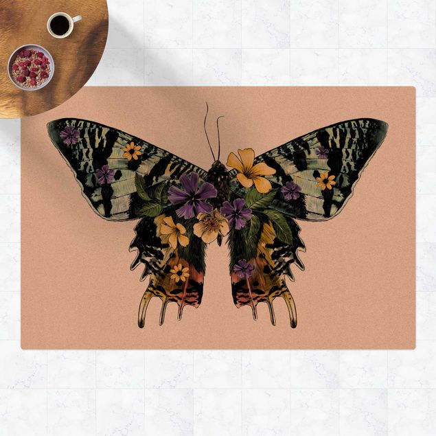 Tapetes coloridos Illustration Floral Madagascan Butterfly