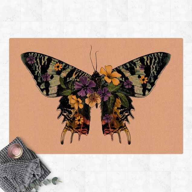 Tapetes modernos Illustration Floral Madagascan Butterfly