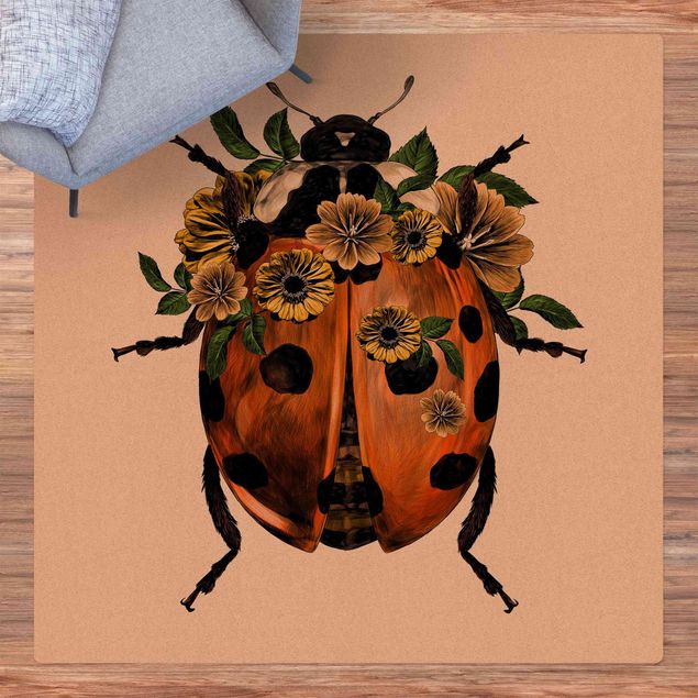 tapete para sala moderno Illustration Floral Ladybird