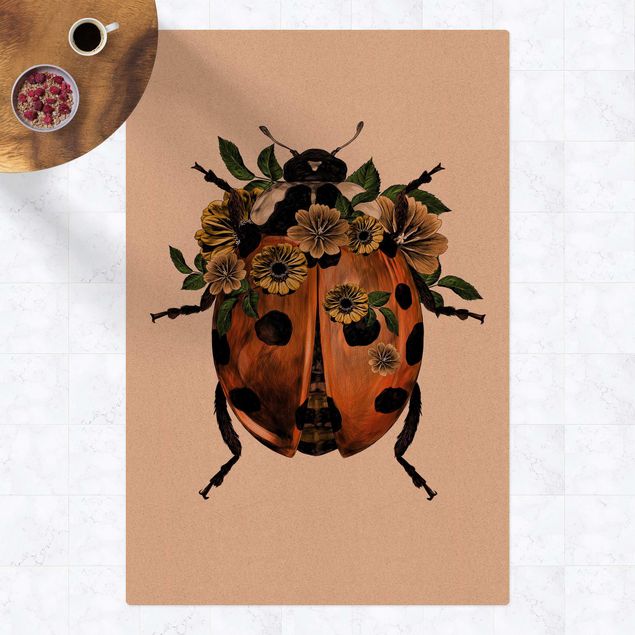 tapete para sala moderno Illustration Floral Ladybird