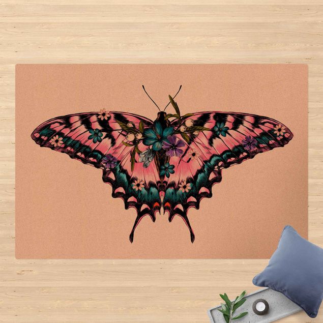 tapete rosa Illustration Floral Tiger Swallowtail