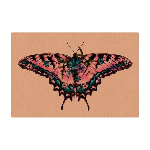 Tapete de cortiça Illustration Floral Tiger Swallowtail