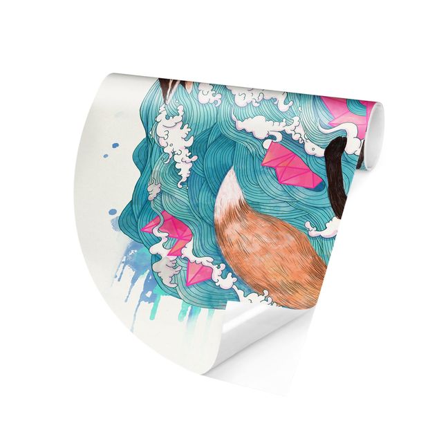 papel de parede moderno Illustration Foxes And Waves Painting