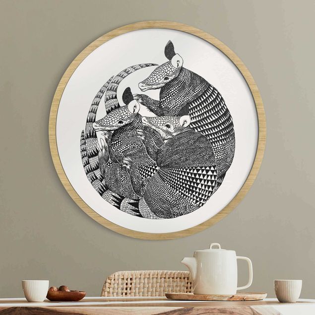 Quadros com moldura animais Illustration Armadillo Black And White Pattern
