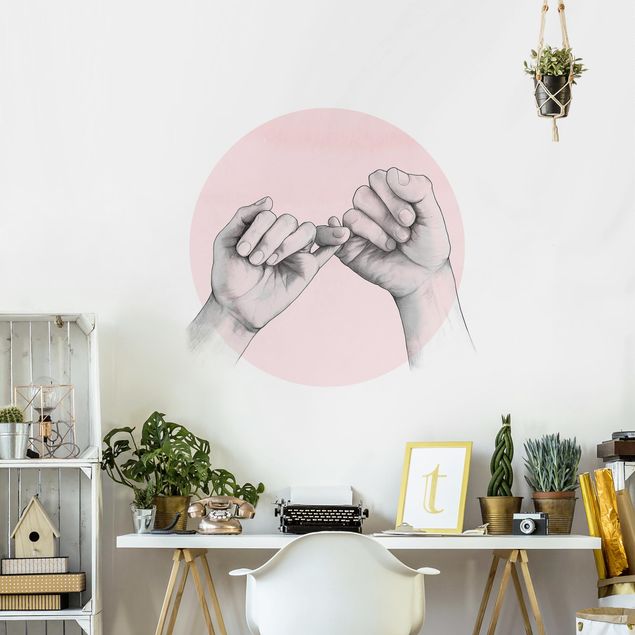 papel de parede moderno Illustration Hands Friendship Circle Pink White