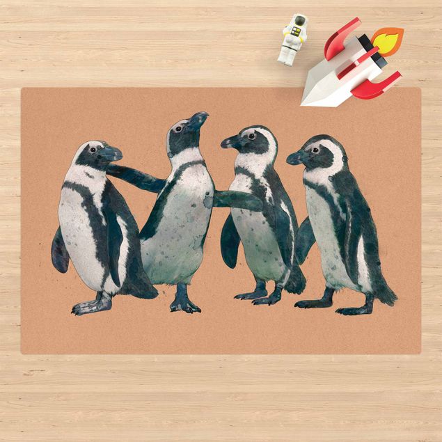 tapete para sala moderno Illustration Penguins Black And White Watercolour