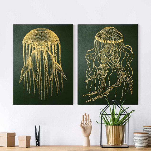 Telas decorativas peixes Illustration Jellyfish Duo