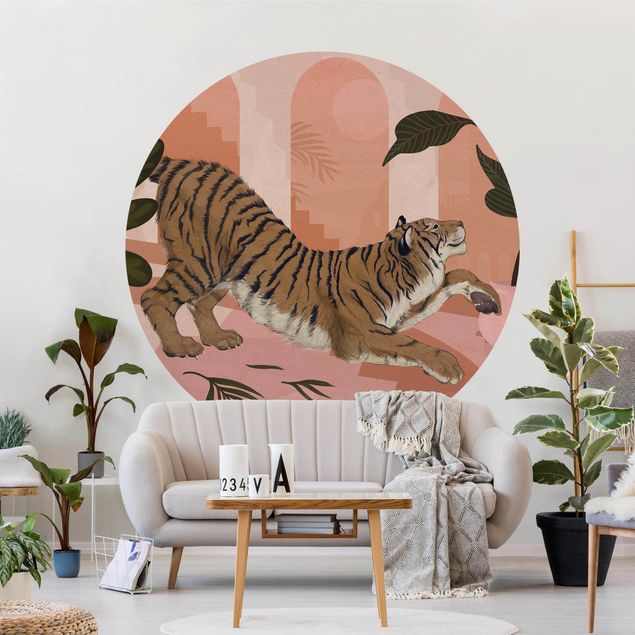 decoraçao cozinha Illustration Tiger In Pastel Pink Painting