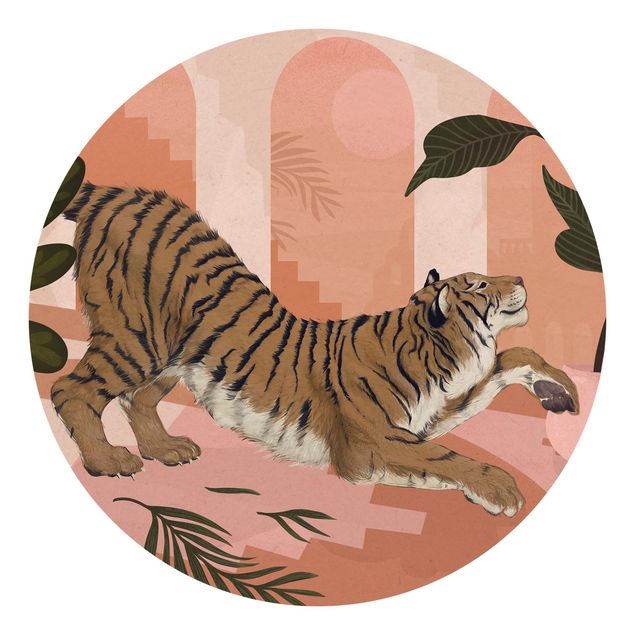 papéis de parede de animais Illustration Tiger In Pastel Pink Painting