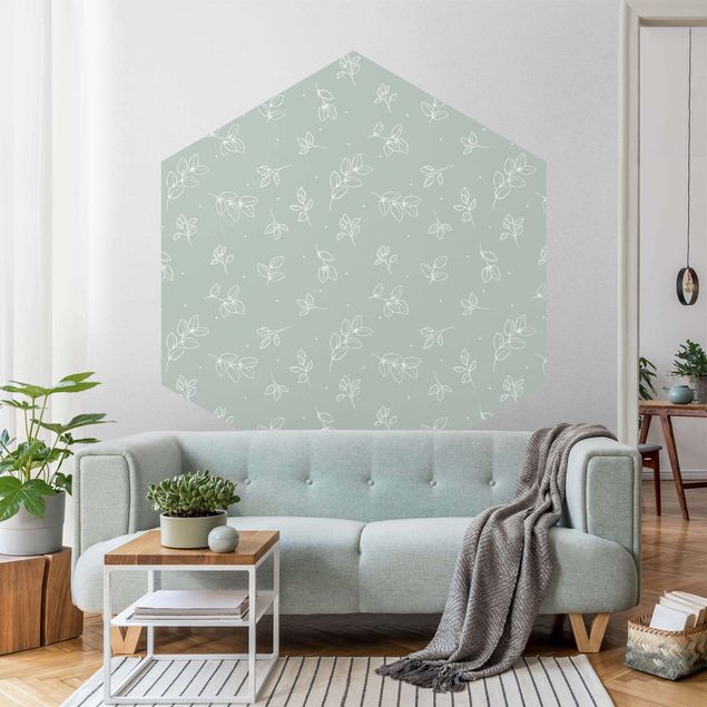 Papel de parede com flores Illustrated Leaves Pattern Pastel Green