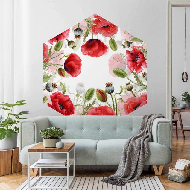papel de parede moderno Illustrated Poppies
