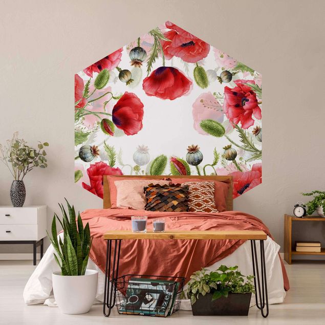 Papel de parede com flores Illustrated Poppies