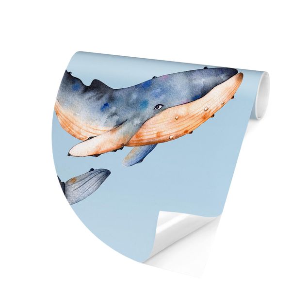 papel de parede com azul Illustrated Whale In Watercolour