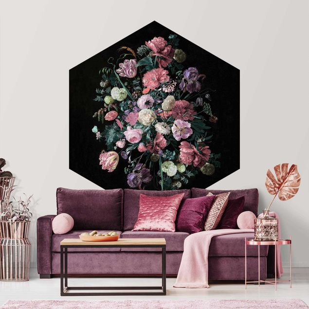 papel de parede para quarto de casal moderno Jan Davidsz De Heem - Dark Flower Bouquet