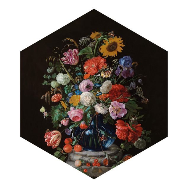Papel de parede hexagonal Jan Davidsz De Heem - Glass Vase With Flowers