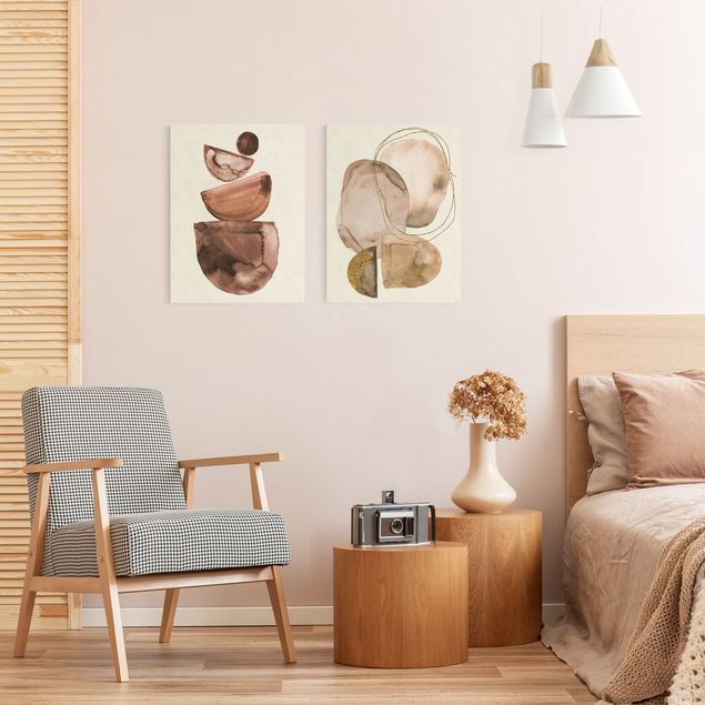 quadros modernos para quarto de casal Japandi Watercolour - Shapes With Gold