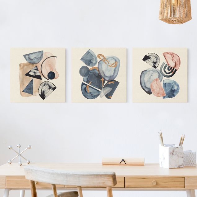 quadros modernos para quarto de casal Japandi Watercolour Shapes Blue