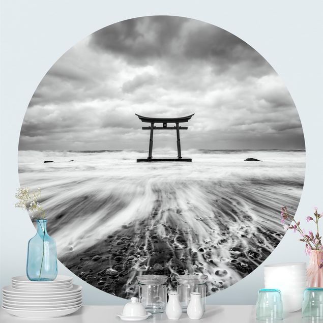 papel de parede moderno Japanese Torii In The Ocean