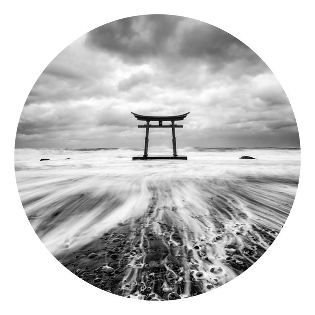 Papel de parede redondo Japanese Torii In The Ocean