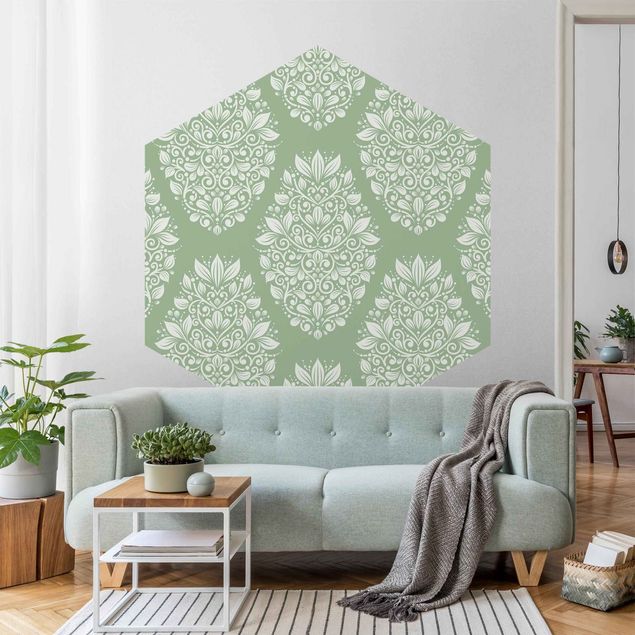papel de parede para quarto de casal moderno Art Nouveau Pattern On Green