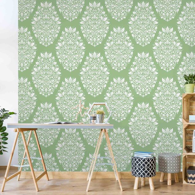 Papel de parede padrões Art Nouveau Pattern On Green