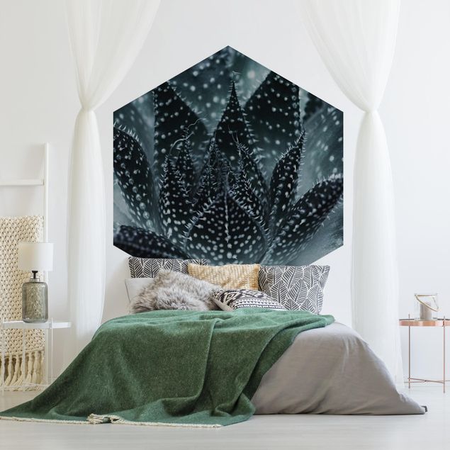 Papel de parede hexagonal Cactus Drizzled With Starlight At Night