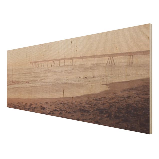 Quadros em madeira praia California Crescent Shaped Shore