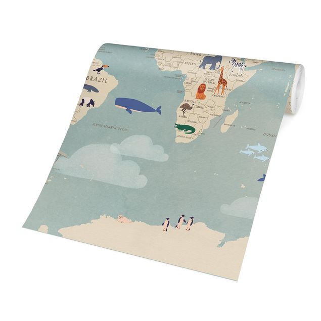 papéis de parede azul Map With With Animals Of The World