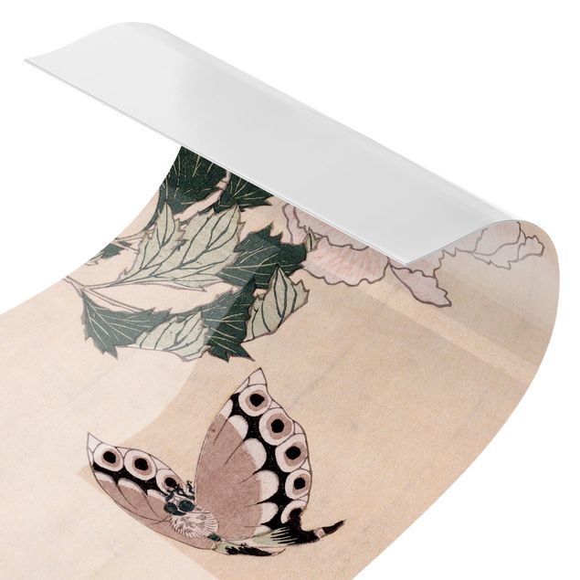 Quadros de Katsushika Hokusai Katsushika Hokusai - Pink Peonies With Butterfly