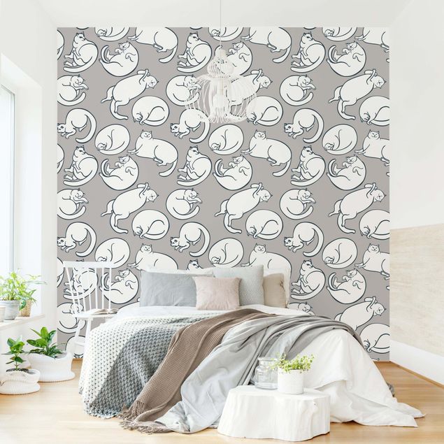 Papel de parede padrões Cat Pattern In Grey