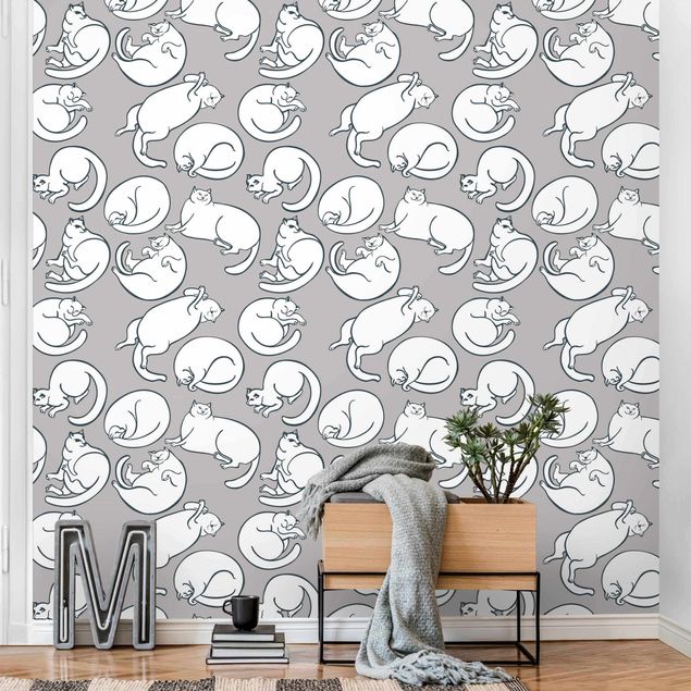 papel de parede moderno para sala Cat Pattern In Grey