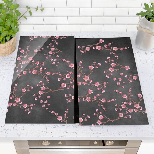 decoraçao para parede de cozinha Cherry Blossoms On Black