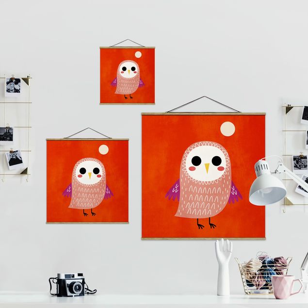 decoração quadros Little Owl At Red Night