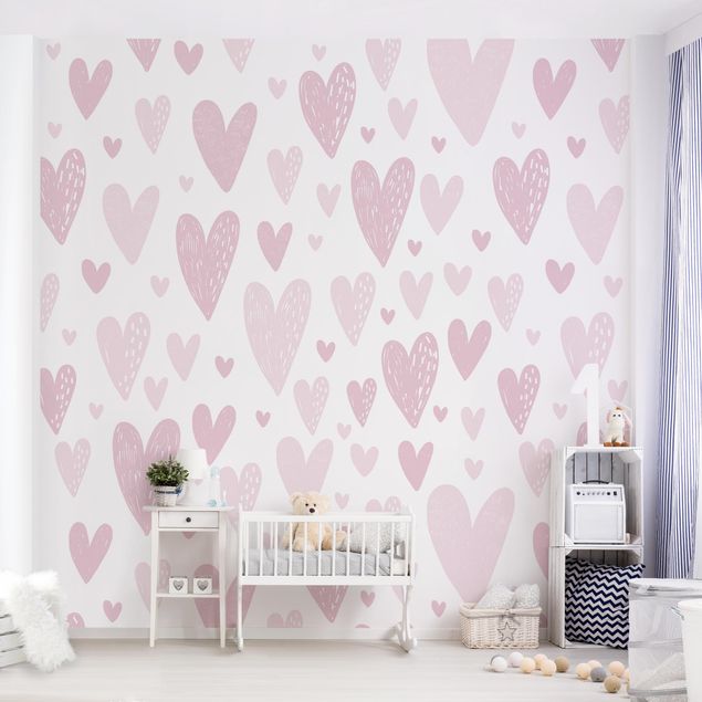 Papel de parede padrões Small And Big Drawn Light Pink Hearts