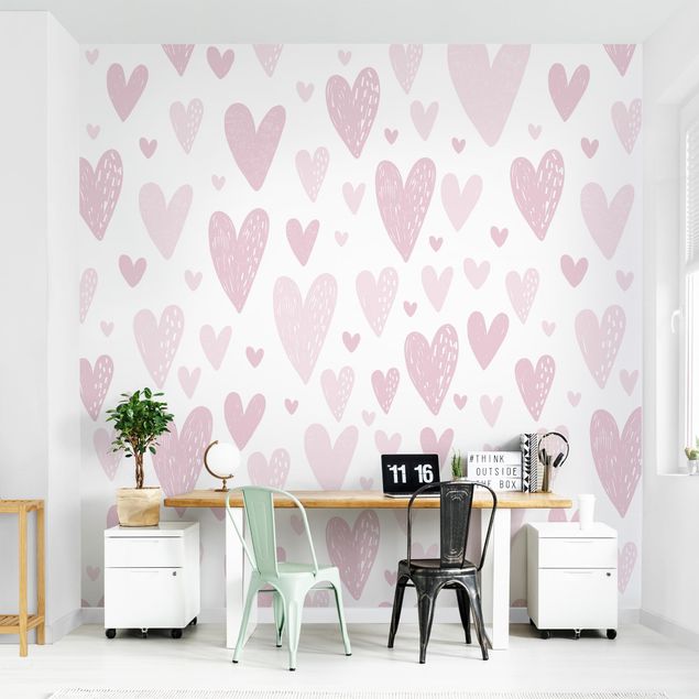 papel parede rosa Small And Big Drawn Light Pink Hearts