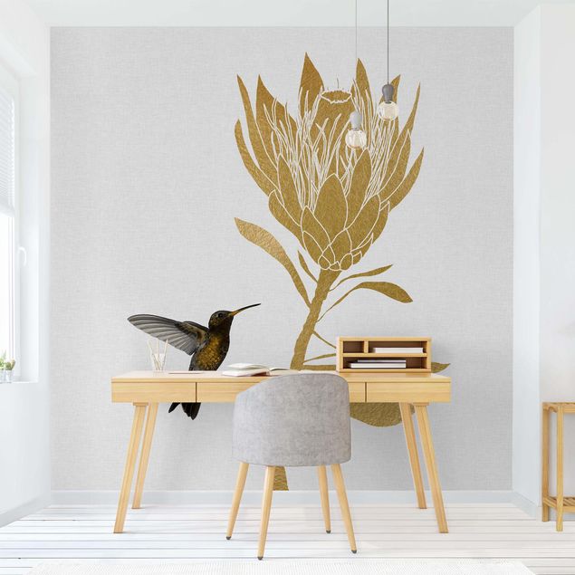 decoraçao para parede de cozinha Hummingbird And Tropical Golden Blossom