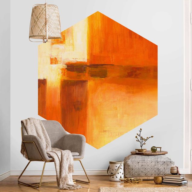 Papel de parede hexagonal Composition In Orange And Brown 01