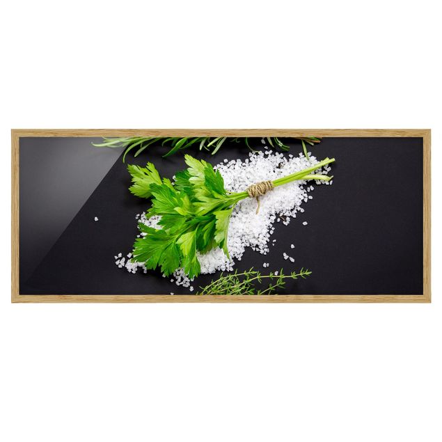 quadro decorativo verde Herbs On Salt Black Backdrop