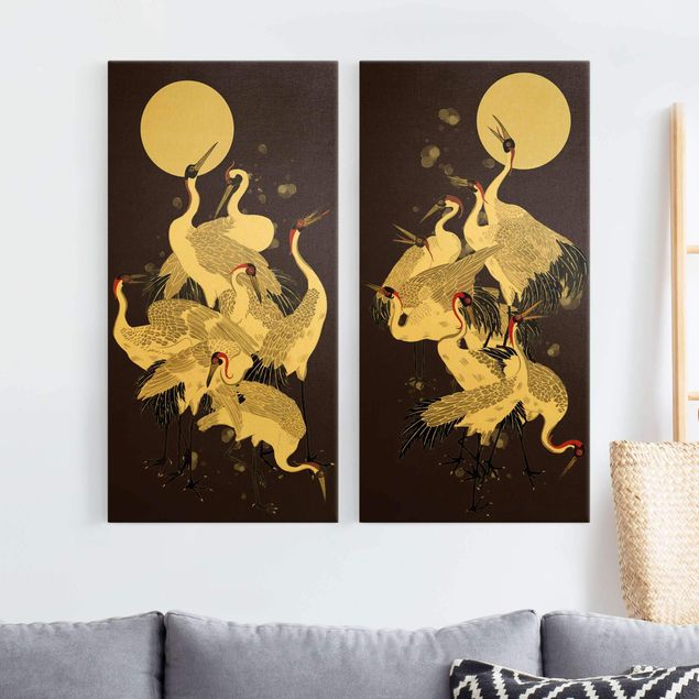 Telas decorativas aves Cranes In Front Of Moon Duo